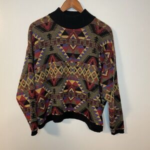 Vintage 90s Coogi Style Sweater Multicolor Aztec Wool Blend Size L Made In Italy